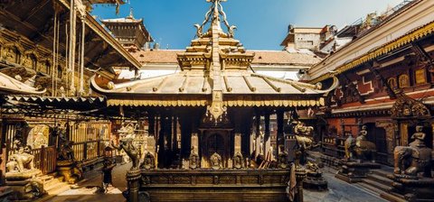 Gold-plated courtyard temple on the Alleyway of Patan