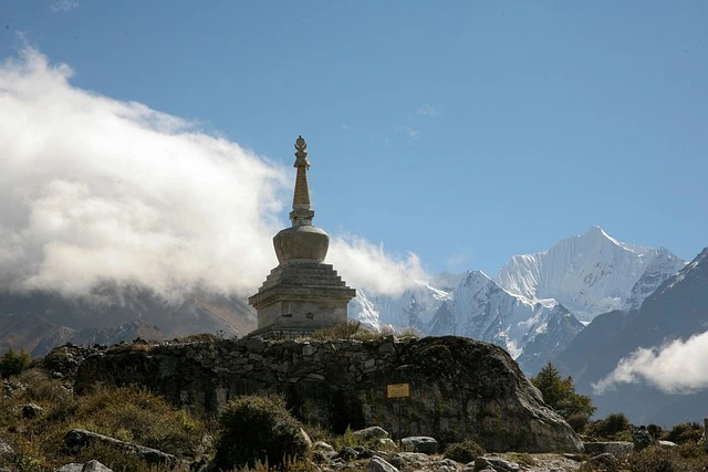 Kyanjin Gompa monastery with Langtang Lirung peak in the background during the Langtang Valley Trek in Nepal